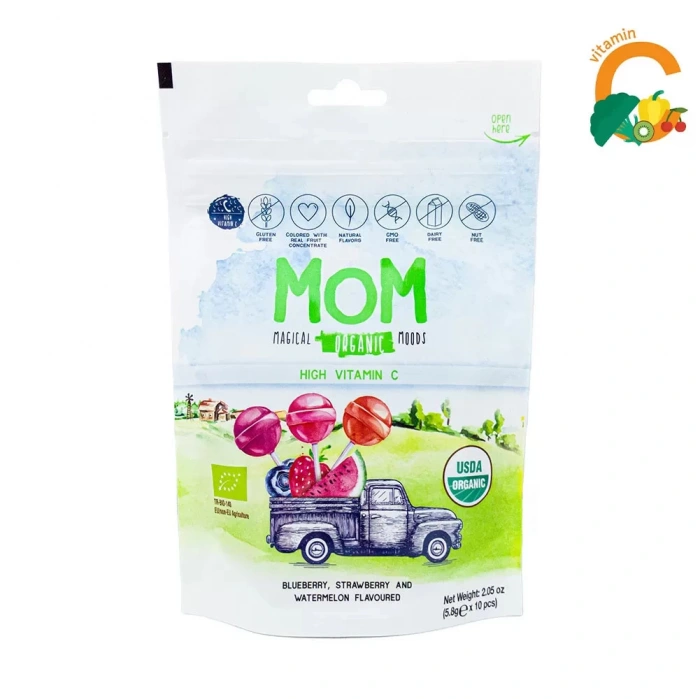 MOM Organik Lolipop (Çilek, Karpuz, Yaban Mersini) 10 adet
