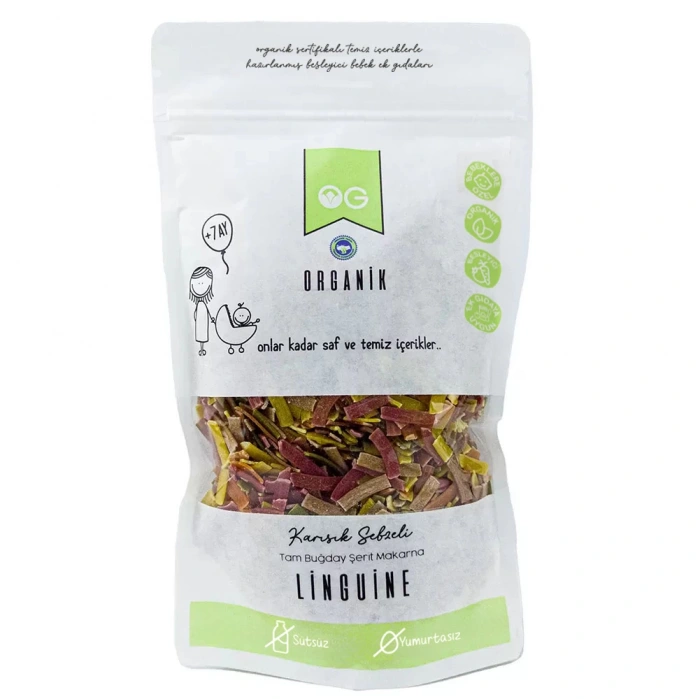 OG Natural Organik Karışık Sebzeli Tam Buğday Şerit Makarna Linguine +8 Ay (200 gr)