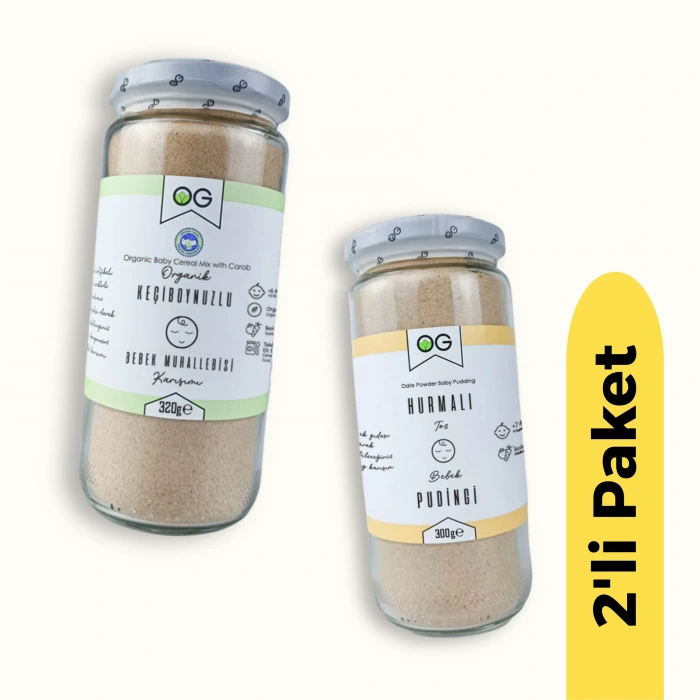 OG Natural Organik Keçiboynuzlu Bebek Muhallebisi (320 gr) ve Hurmalı Bebek Pudingi (300 gr) 2li Set +8 Ay