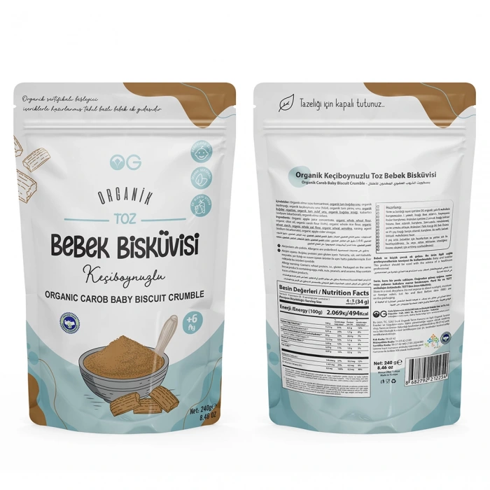 OG Natural Organik Keçiboynuzlu Toz Bebek Bisküvisi +6 Ay (240 gr)