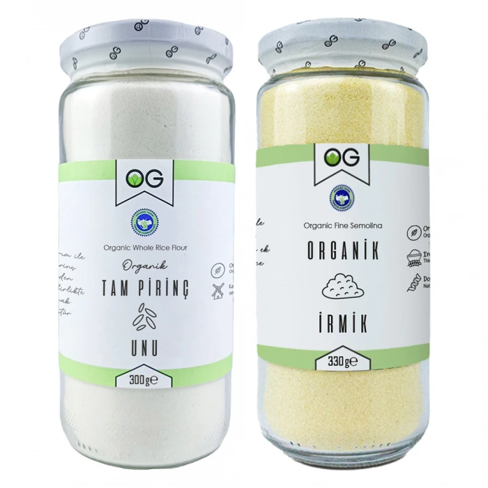 OG Natural Organik Tam Pirinç Unu (300 gr) ve Organik İrmik (330 gr) 2li Set