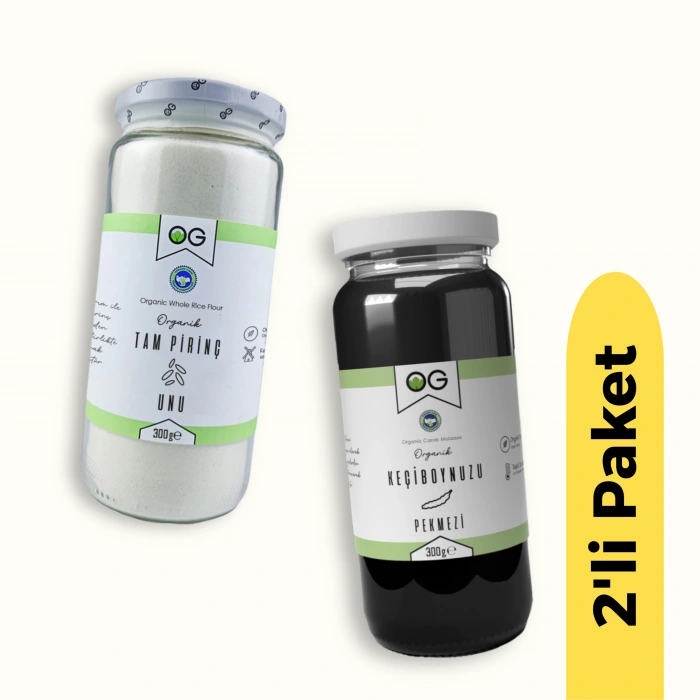 OG Natural Organik Tam Pirinç Unu (300 gr) ve Organik Keçiboynuzu Pekmezi (300 gr) 2li Set