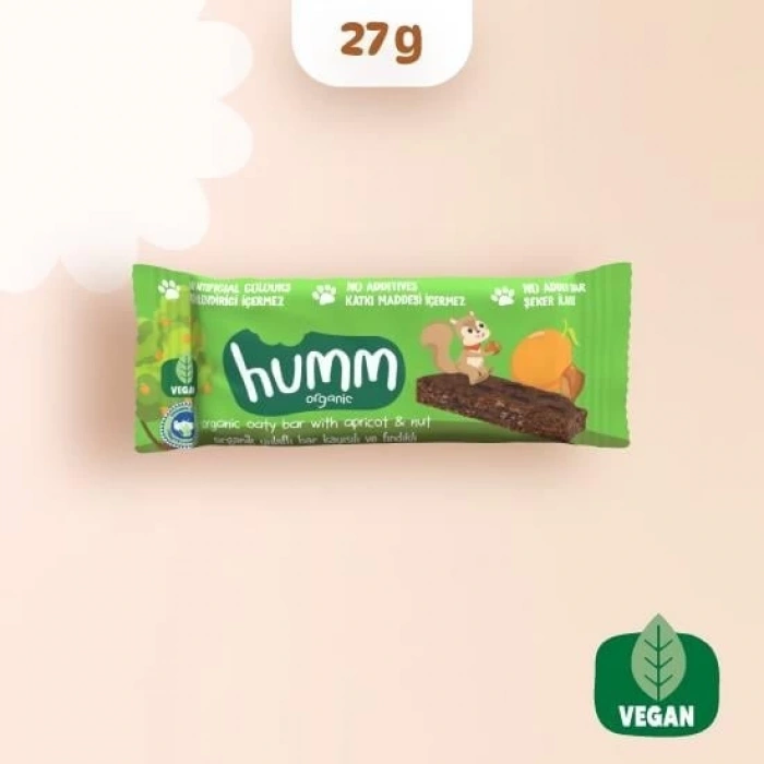 Humm Organik Vegan Kayısılı ve Fındıklı Yulaf Bar - 27g