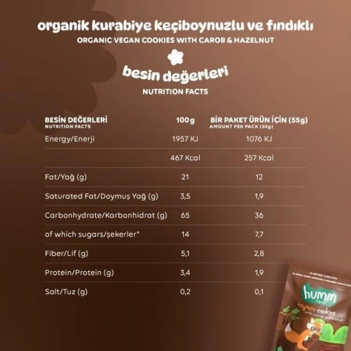 Humm Organik Vegan Keçiboynuzlu ve Fındıklı Kurabiye