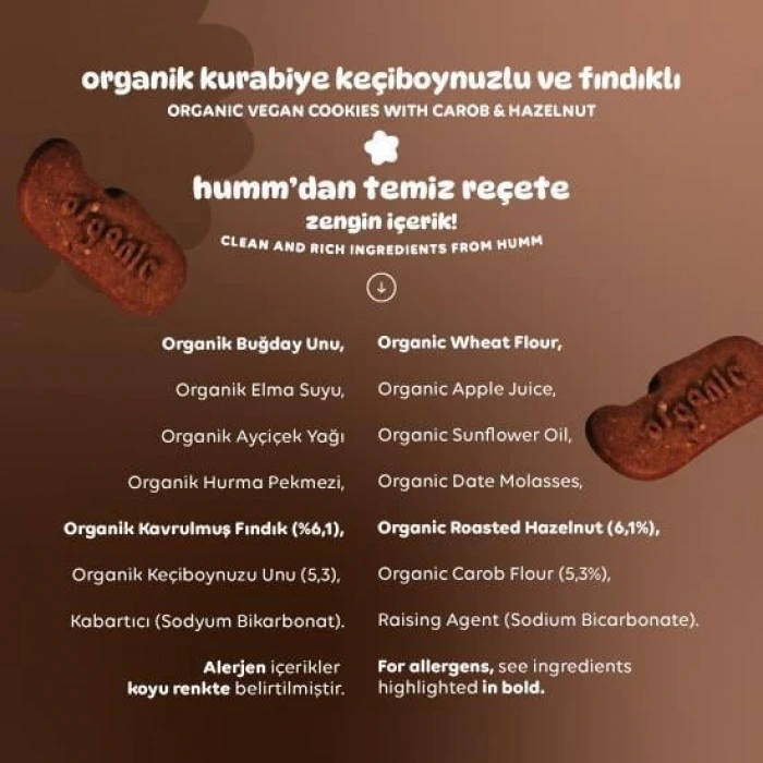 Humm Organik Vegan Keçiboynuzlu ve Fındıklı Kurabiye