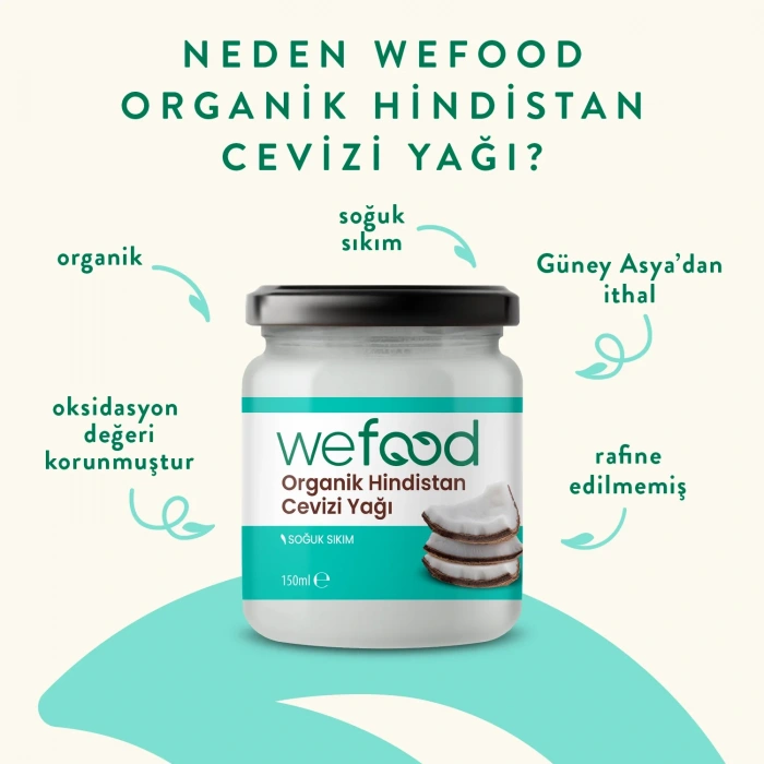 Wefood Organik Hindistan Cevizi Yağı (Soğuk Sıkım) 150 ml 2li Set