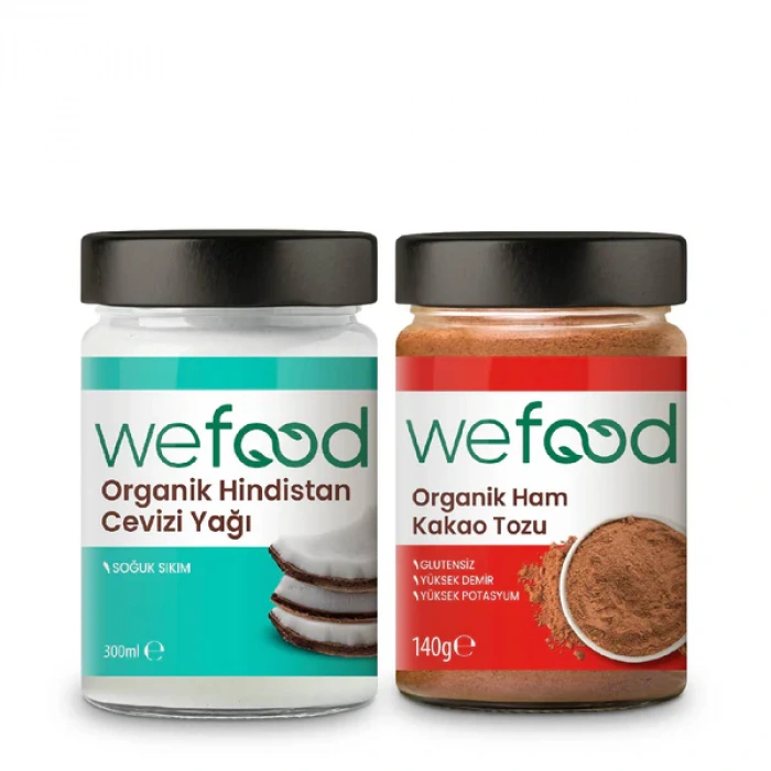 Wefood Organik Hindistan Cevizi Yağı (300 ml) ve Organik Ham Kakao Tozu (140 gr) 2li Set