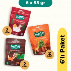 Humm Organik Kurabiye 6lı Set (Keçiboynuzlu ve Fındıklı & Zencefilli ve Tarçınlı & Portakallı)