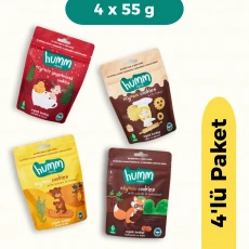Humm Organik Kurabiye 4lü Set (Ballı ve Kinoalı & Keçiboynuzlu ve Fındıklı & Zencefilli ve Tarçınlı & Tahinli ve Pekmezli)