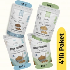 OG Natural Organik Keçiboynuzlu Ve Zeytinyağlı Bebek Bisküvisi Ve Bisküvi Tozu 4lü Set +6 Ay