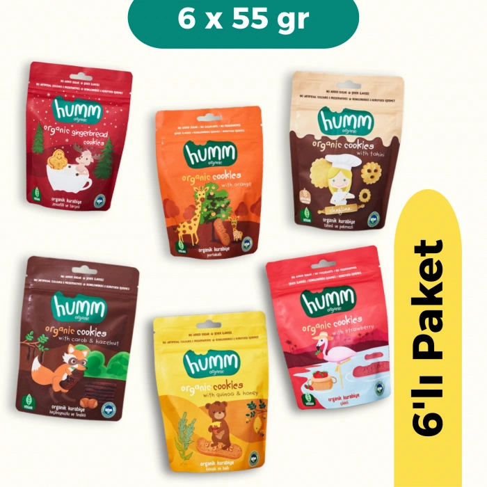 Humm Organik Kurabiye 6lı Set (Tahinli ve Pekmezli & Zencefilli ve Tarçınlı & Portakallı & Keçiboynuzlu ve Fındıklı & Ballı ve Kinoalı & Çilekli)