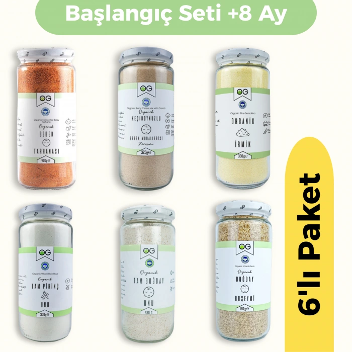 OG Natural Ek Gıda Başlangıç 6lı Set +8 Ay (İrmik & Tarhana & Tam Pirinç Unu & Tam Buğday Unu & Buğday Ruşeymi & Keçiboynuzlu Bebek Muhallebisi)
