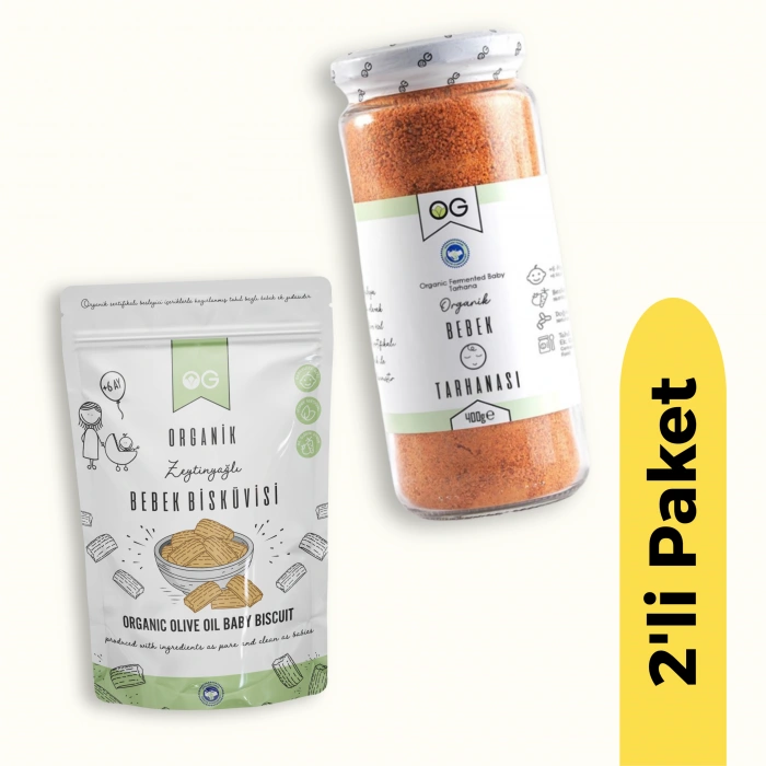 OG Natural Organik Bebek Tarhanası ve Organik Zeytinyağlı Bebek Bisküvi 2li Set +6 Ay