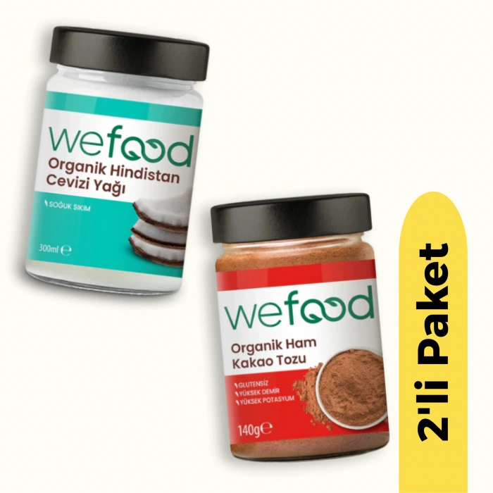 Wefood Organik Hindistan Cevizi Yağı (300 ml) ve Organik Ham Kakao Tozu (140 gr) 2li Set