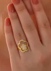 ​Gümüş Gold Çiçek Desenli Kadın Yüzük