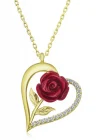 ​Gümüş Gold Kalpli Kırmızı Gül Kadın Kolye