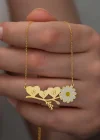 ​Gümüş Gold Kişiye Özel Kalpli Papatya Kolye
