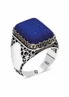 ​Gümüş Mavi Lapis Taşlı Kare Erkek Yüzük