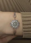 ​Gümüş Rose Çiçek Desenli Elmas Montür Bileklik