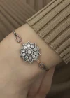 ​Gümüş Rose Çiçek Desenli Elmas Montür Bileklik