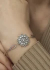 ​Gümüş Rose Çiçek Desenli Elmas Montür Bileklik