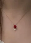 ​Gümüş Rose Kırmızı Gül Kolye