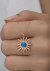 ​Gümüş Rose Mavi Opal Taşlı Güneş Kadın Kolye