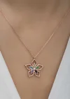 ​Gümüş Rose Renkli Taşlı Çiçek Kadın Kolye
