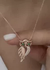 ​Gümüş Rose Yeşil Gözlü Baykuş Kadın Kolye