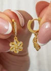 ​Gümüş Sallantılı Gold Çiçek Kadın Küpe