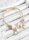 316L Çelik Beyaz Zirkon Taşlı Ayıcık Ve Kalp Model Gold Renk Charm Bileklik