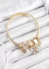 316L Çelik Beyaz Zirkon Taşlı Kelebek Model Gold Renk Charm Bileklik