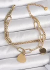 316L Çelik Gold Renk 2Li Zincir Model Sallantı Kalp Figür Kadın Bileklik