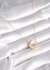 316L Çelik Gold Renk Beyaz Sedefli Hilal Model Kadın Kolye