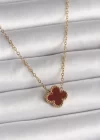 316L Çelik Gold Renk Bordo Yonca Model Kadın Kolye