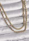 316L Çelik Gold Renk Çift Zincir İtalyan&Burgu Zincir Model Kadın Kolye