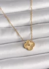 316L Çelik Gold Renk İşleme Detaylı Yonca Model Kadın Kolye