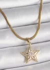 316L Çelik Gold Renk İtalyan Zincir Zirkon Taşlı Yıldız Model Kadın Kolye