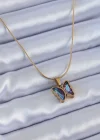 316L Çelik Gold Renk Mor Kristal Taşlı Kelebek Model Kadın Kolye