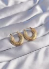 316L Çelik Gold Renk Oval Çizgili Plaka Model Küpe