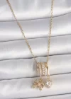 316L Çelik Gold Renk Sallantı Fiyonk Kalp Figür Charm Kadın Kolye