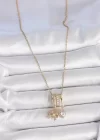 316L Çelik Gold Renk Sallantı Fiyonk Kalp Figür Charm Kadın Kolye