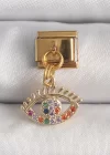 316L Çelik Gold Renk Sallantı Renkli Zirkon Taşlı Göz Model Nomination Charm