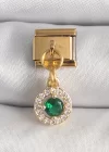 316L Çelik Gold Renk Sallantı Yeşil Zirkon Taşlı Nomination Charm