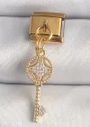 316L Çelik Gold Renk Sallantı Zirkon Taşlı Anahtar Model Nomination Charm