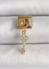 316L Çelik Gold Renk Sallantı Zirkon Taşlı Anahtar Model Nomination Charm
