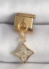 316L Çelik Gold Renk Sallantı Zirkon Taşlı Çiçek İşlemeli Nomination Charm
