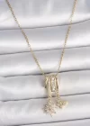 316L Çelik Gold Renk Sallantı Zirkon Taşlı Çiçek Kelebek Figür Charm Kadın Kolye