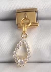 316L Çelik Gold Renk Sallantı Zirkon Taşlı Damla Model Nomination Charm