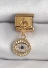316L Çelik Gold Renk Sallantı Zirkon Taşlı Göz Model Nomination Charm